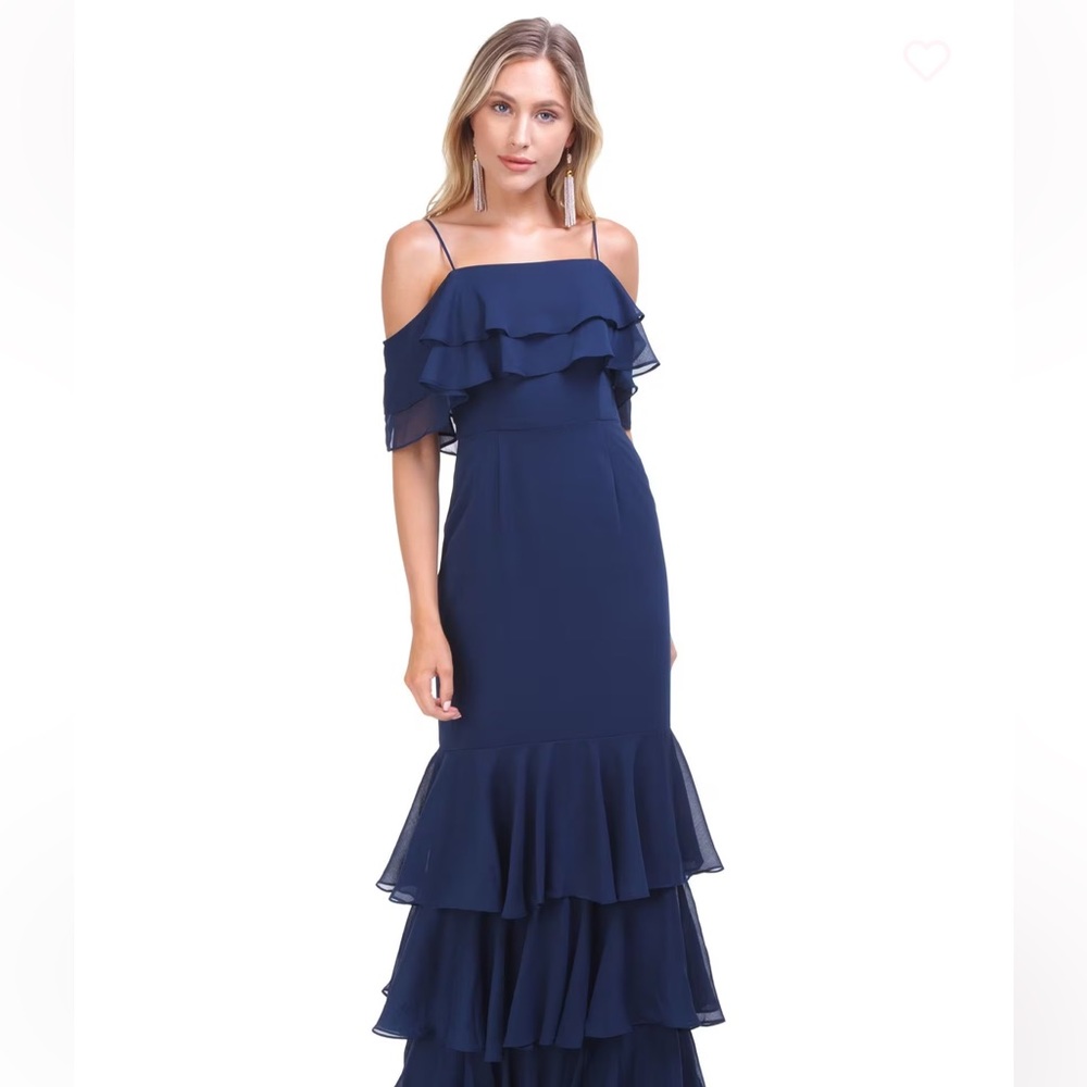 LAUREN OFF SHOULDER BLUE RUFFLE MAXI DRESS